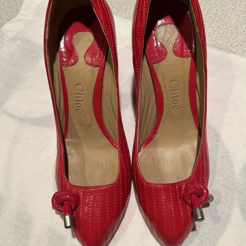 Chloe Red Leather Heels